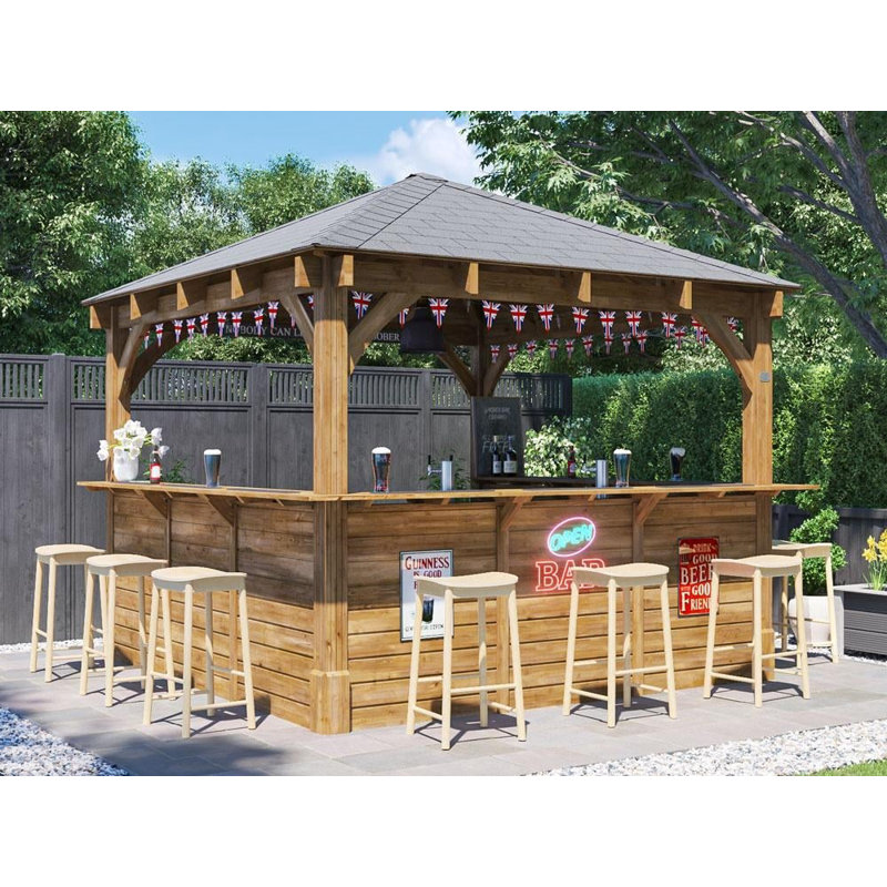 Dunster House Garden Bar 3 x 3 metres – Wooden Outdoor Pub Shed with Kiosk Counter, Gazebo-Style Barzebo, Ideal for Garden Entertaining & Parties, Leviathan (C)