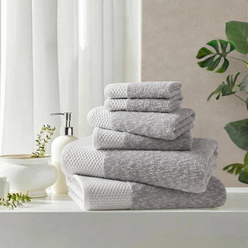 Ensemble de serviettes 6 pièces en jacquard de coton gris 100% 550 g Hayden, Gris
