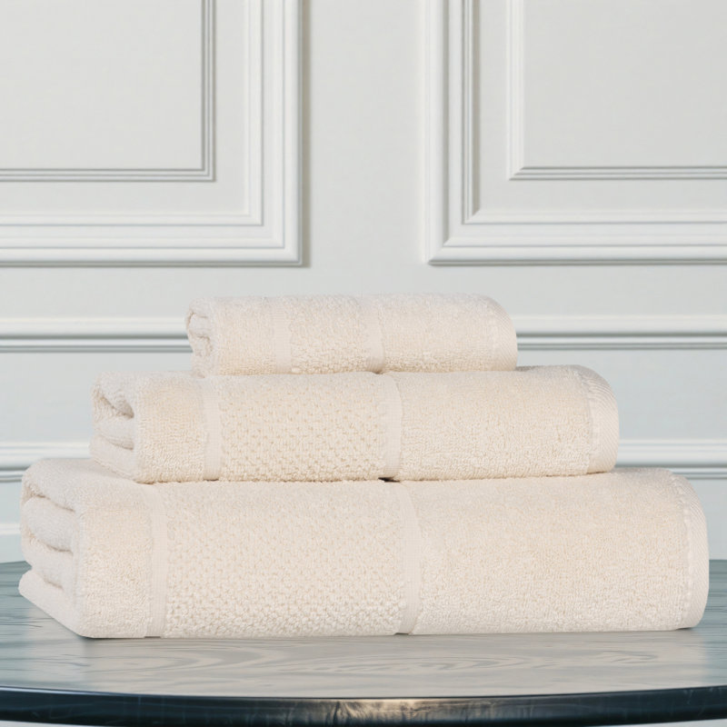 Ensemble de serviettes épaisses en mélange de coton à viscose Mile Smart Twist, Ensemble 3 serviettes de bain, Ivoire ivoire