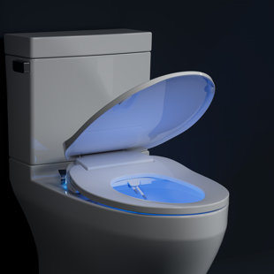 R&T Elongated Toilet Seat with Night Light Sound-activated Sensing Light  Quiet Close Quick-Release (Elongated)