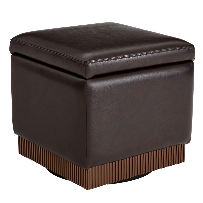18.5"W Storage Ottoman With 360° Swivel Base Acacia Wood Frame Fully Assembled, Dark Brown