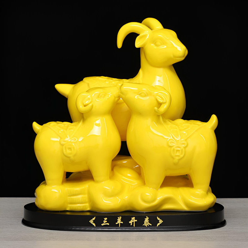 Ornement artistique en forme de chèvre - décor en céramique fabriqué à la main, Yellow