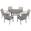 Ensemble repas 7 pièces en aluminium gris avec table ronde et coussins lavables gris clair Moffett