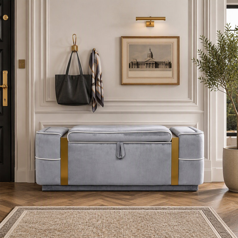 Banc de rangement avec repose-pieds Modern, Grey, Gris, Gris