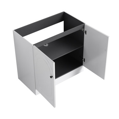 36" Freestanding Bathroom Vanity with Soft-Close Doors, White Plywood Storage Base