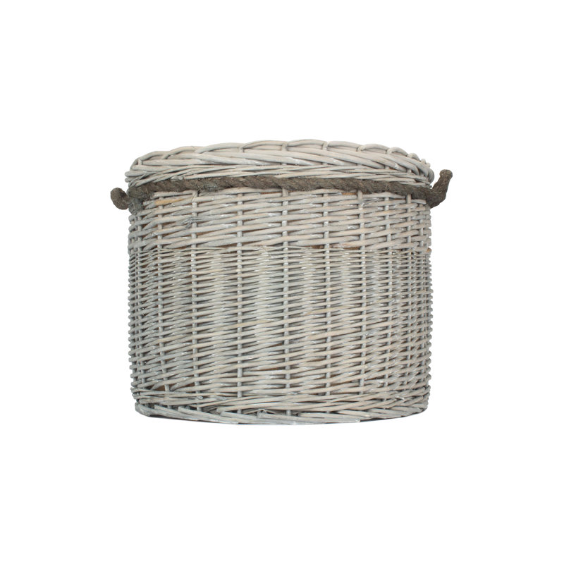 Wicker Storage Basket with Lining, 40cm H x 50cm W x 50cm D, Grey Wash