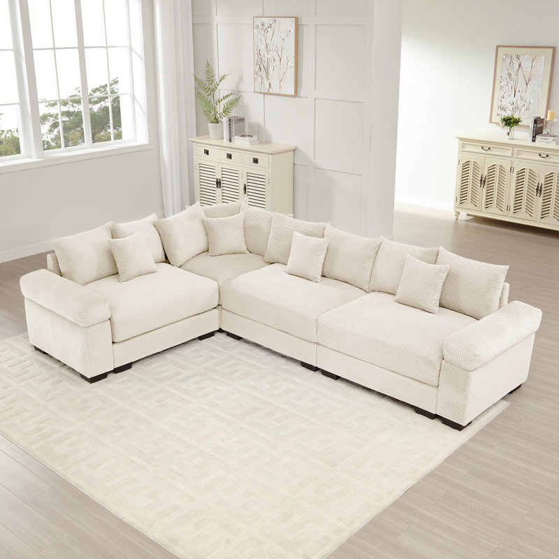 Canapé modulaire surdimensionné surdimensionné en nuage, canapé modulaire convertible avec accoudoirs très larges à assise profonde, 12 coussins décoratifs en velours côtelé de qualité supérieure, conception ergonomique, assemblage facile, pour les salons, crème