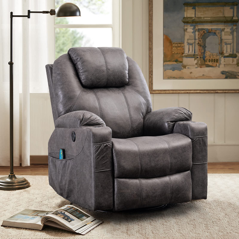 Deauna Upholstered Heated Massage Chair, Gray (Bronzing Suede Fabric)