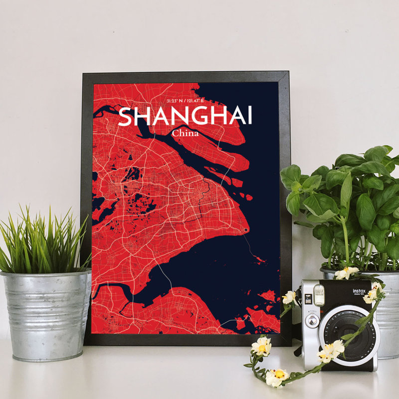 Shanghai City Map 1 Piece Wall Art, 43.2cm H x 27.9cm W x 0.13cm D