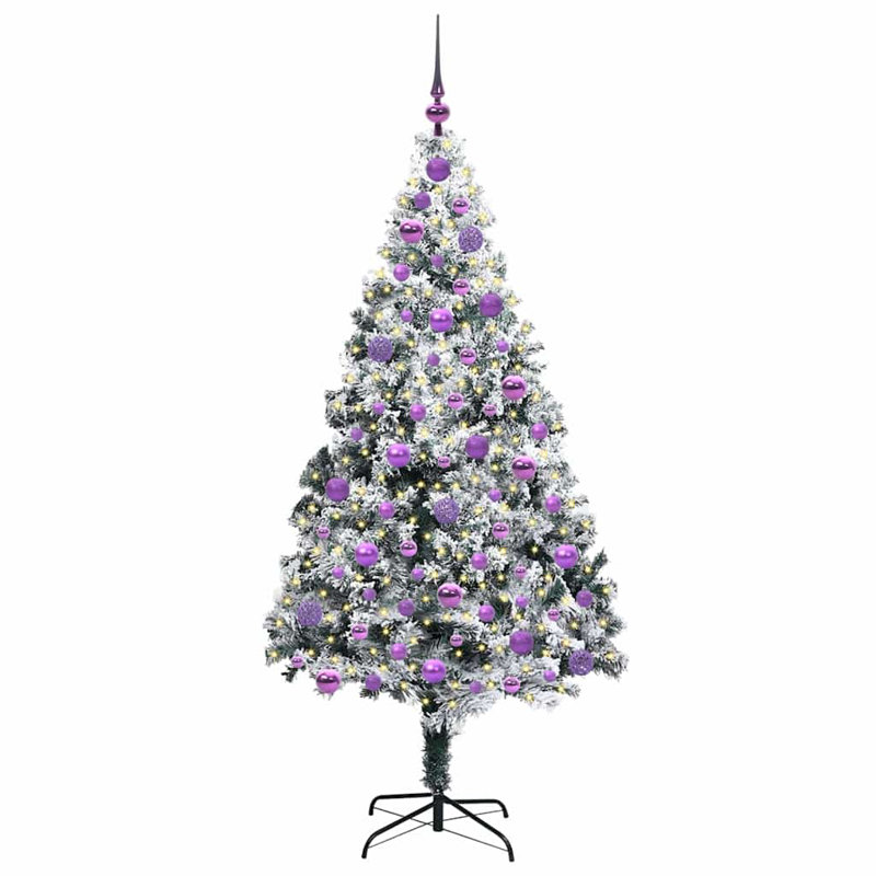  Artificial Christmas Tree with 300 LEDs with Stand Green, 5.91' H, Purple