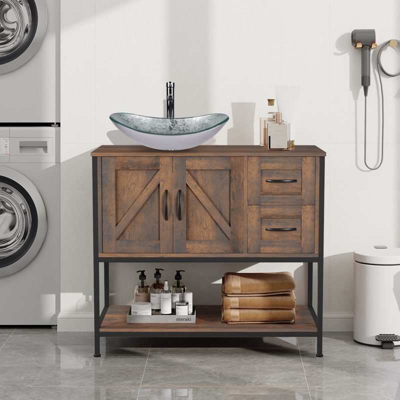 Meuble-lavabo simple 36 po avec lavabo sur pied Farmhouse, Chrome chrome, Argent argent