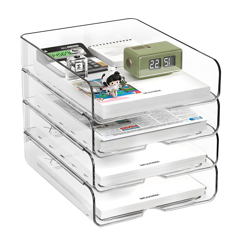 4-Tier Paper Organizer For Desk, Stackable Desk Organizer Paper Tray, Desk Accessories & Workspace Organizers,Clear