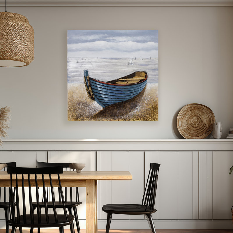 «Waiting for an Adventure», reproduction sur toile en gris / bleu