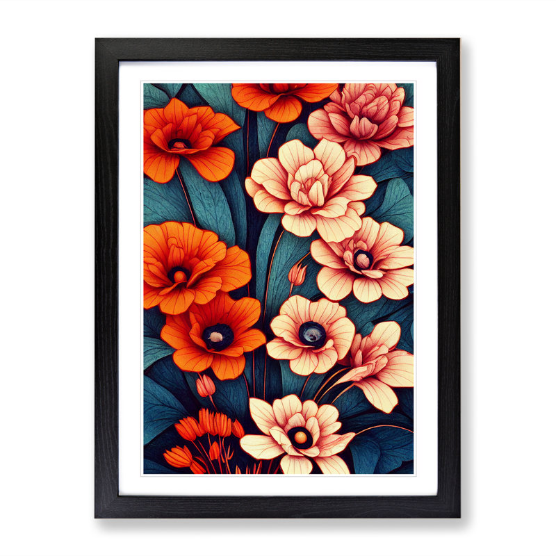 Bold Flowers - Wall Art, Black Framed, 36cm H x 27cm W x 2cm D, White