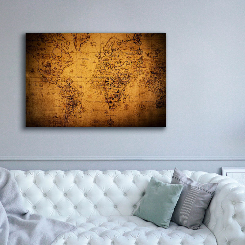 «Vintage Map» par Epic Portfolio, art mural sur toile, H 40 po x l 60 po x P 1,5 po