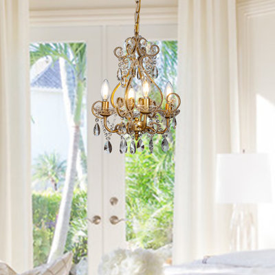 Shavonne 4-Lights Elegant Chic Antique Gold Candlestick Ceiling Chandelier with Crystal Beads