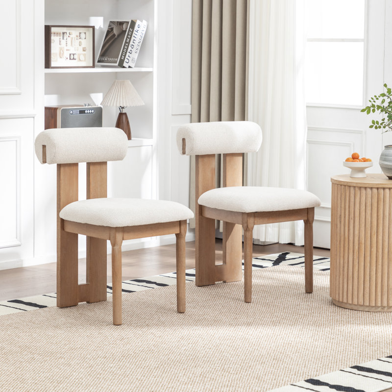 Chaise rembourrée en bois massif Morral, Beige