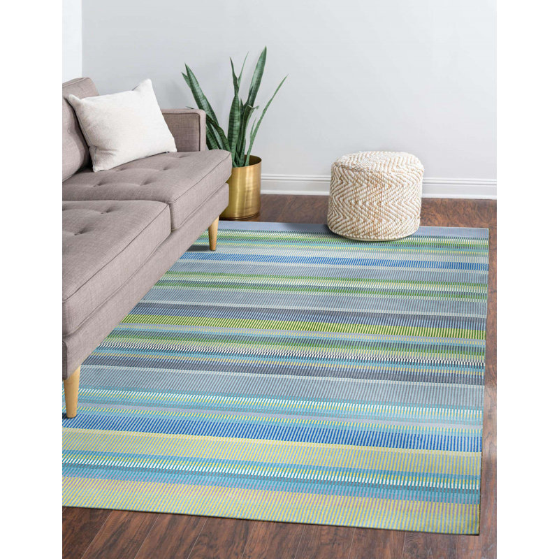 Tapis vert contemporain en laine noué à la main, Rectangle de 10 pi x 14 pi