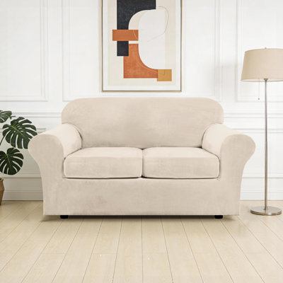 Housse pour causeuse extensible en velours doux 3 pièces pour canapé à 2 coussins Lavable à la machine