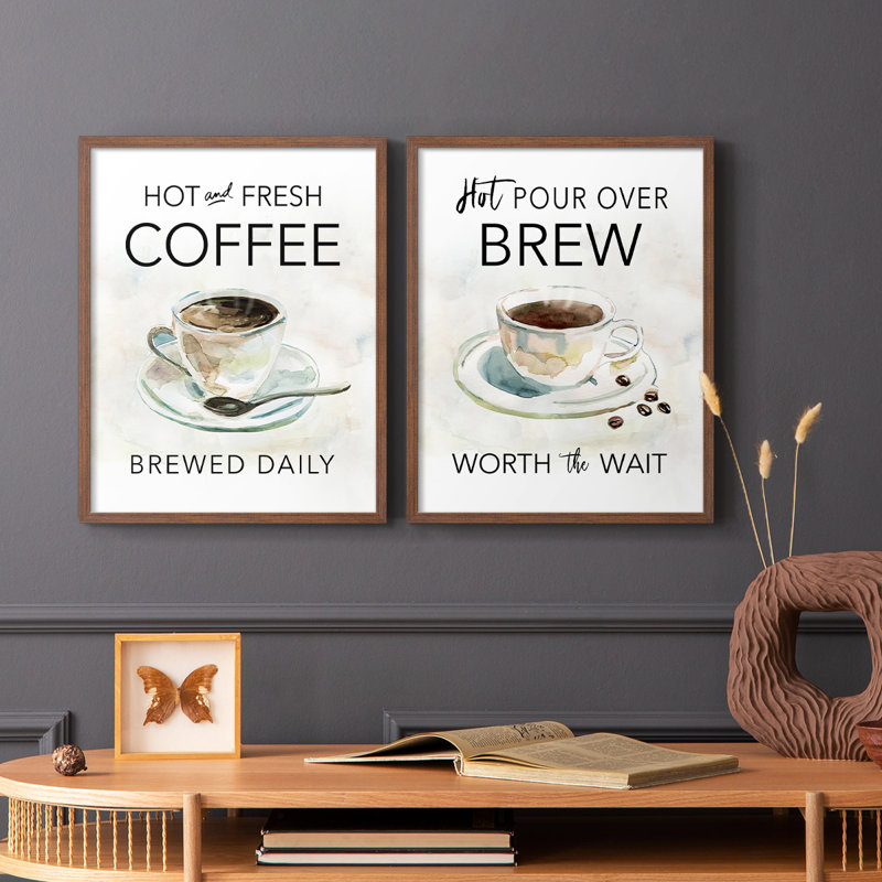 Café chaud et frais - Impression encadrée de qualité supérieure - Prêt à accrocher - Aucun clou requis - Aucun clou requis