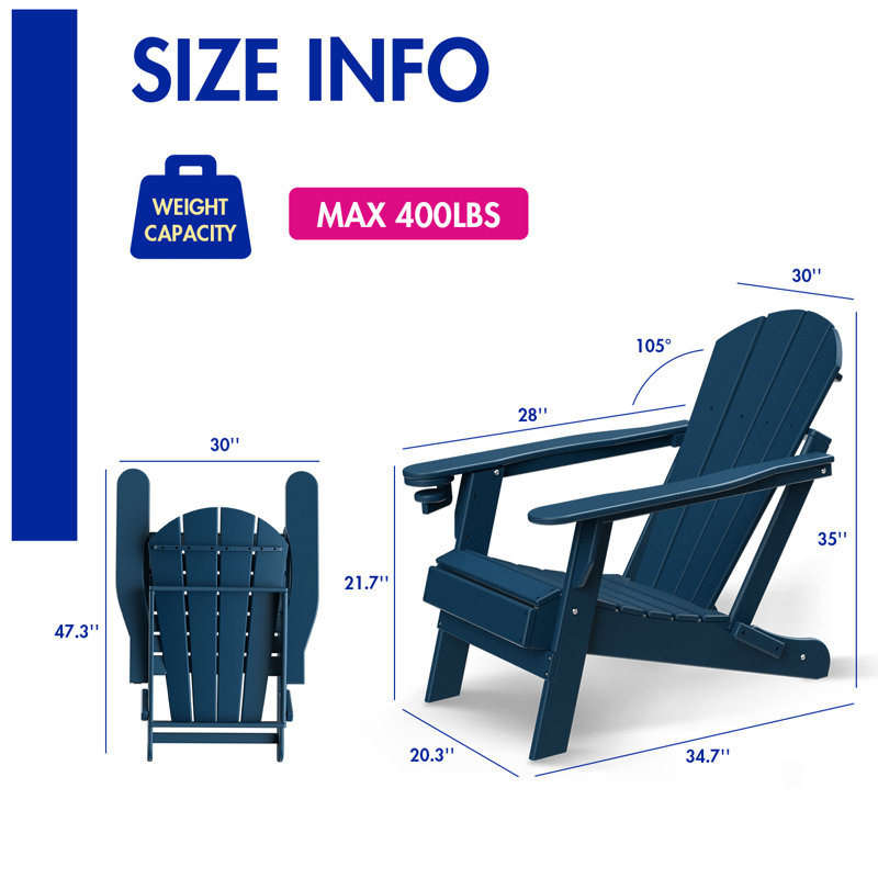 Felten Foldable Outdoor Adirondack Chair, Blue