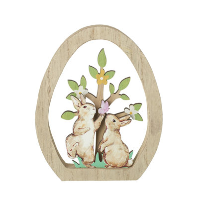 Bunnies In Wooden Cut Out Egg