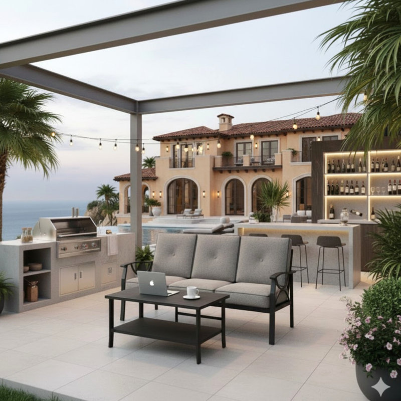2 Piece Outdoor Patio Set, 70” All-Weather Metal 3-Seat Metal Patio Sofa And Rectangular Coffee Table  Frame With Gray Cushions
