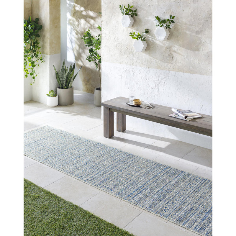 Tomas Chevron Rug Dark Blue/Gray Indoor/Outdoor Area Rug, Runner 2'7" x 12'