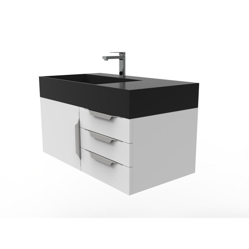 Ensemble de meuble-lavabo mural simple 36 po Bassi, Noir, Blanc, Chrome