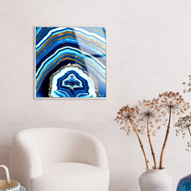 Adore Cyan Geode Abstract Framed Acrylic Art by Oliver Gal, 13" H x 13" W