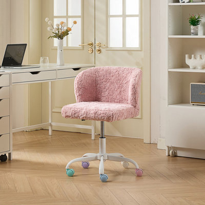 Chaise de bureau en peluche artificielle pour cheveux avec support ergonomique et base en métal stable pour la maison ou la coiffeuse.