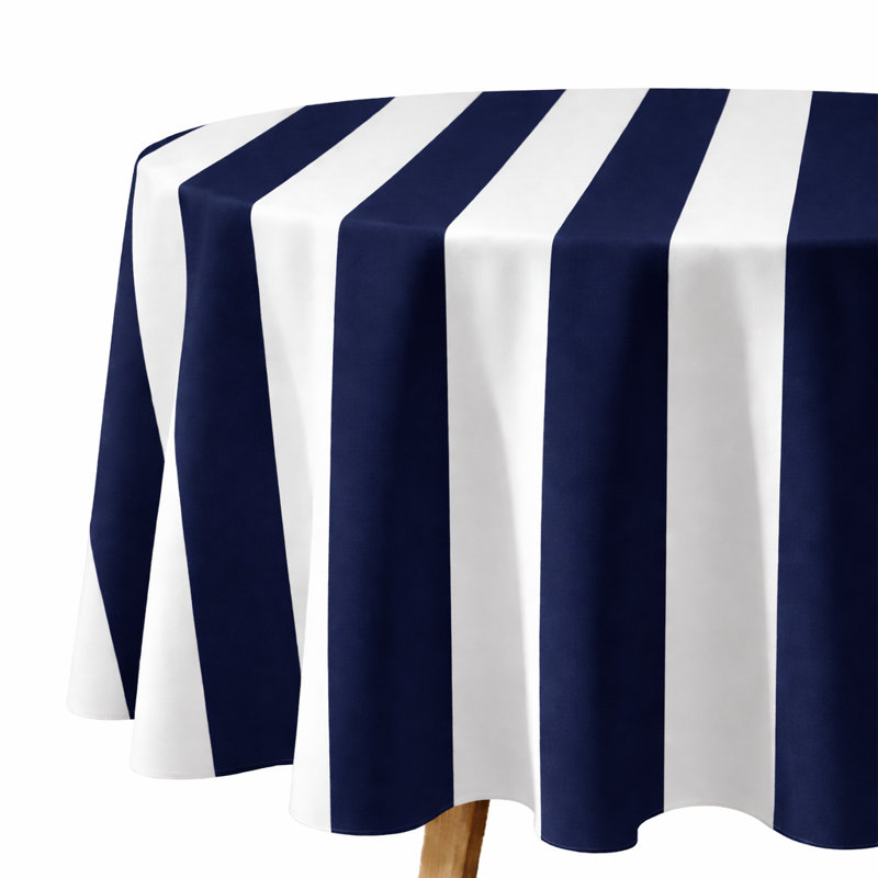 Milliken Signature Cotton Striped Tablecloth Rectangular Ervin Stripe, 84" L x 60" W, Navy