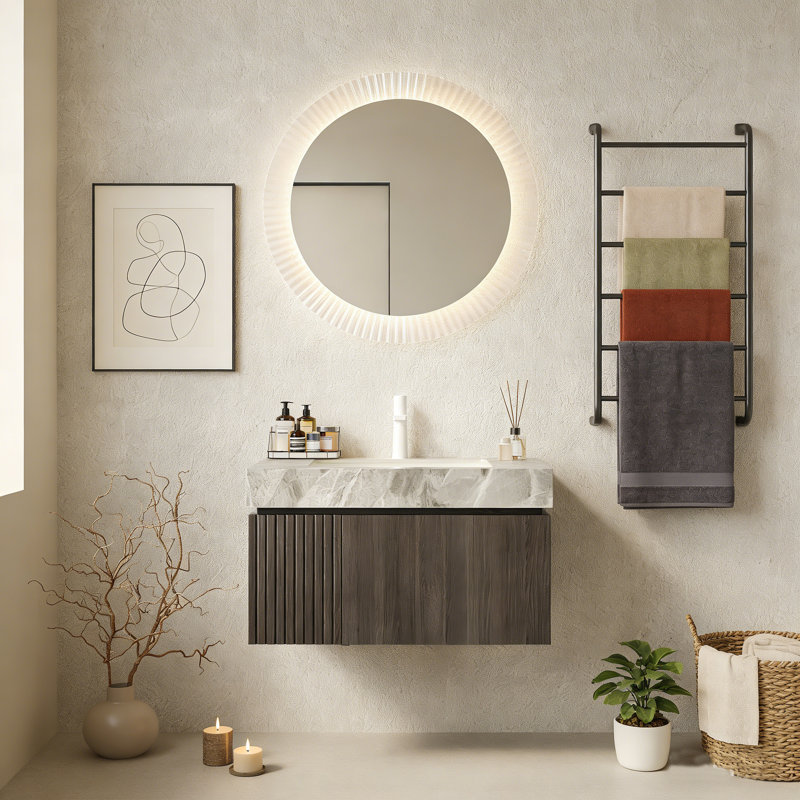 Ensemble de meuble-lavabo flottant de style italien MURI, pré-assemblé, 30", Gris clair