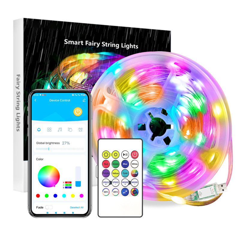 50ft Dreamcolor Led String Lights, Premium Copper Wire Smart Fairy Lights With App & Music Sync, Rgbic Multi-color Changing