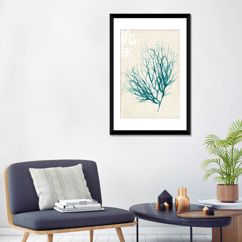 « bleu algues iv », impression sur toile, Papier d'art encadré noir, Blanc, H 32 po x l 24 po x P 1 po