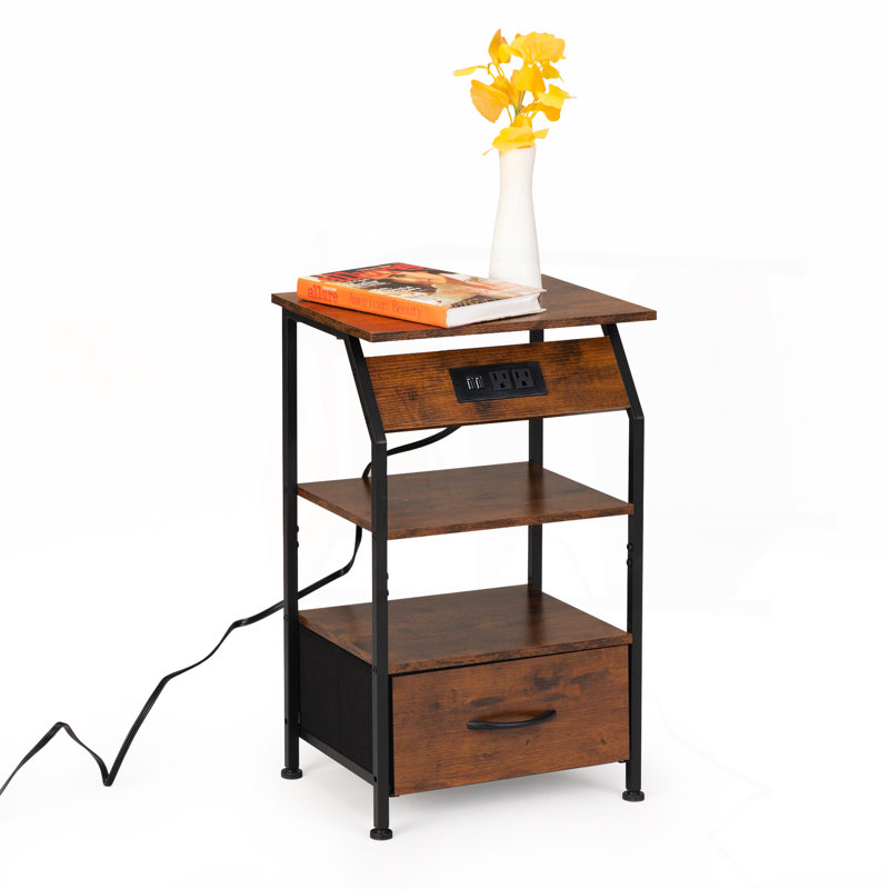 Table de chevet avec station de charge, Brun