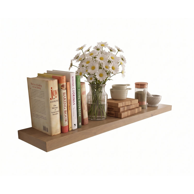 1 Piece Solid Wood Floating Shelf, 2" H x 60" W x 12" D, Natural