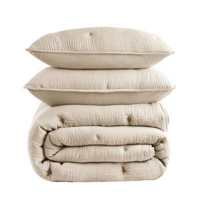 King, Cotton Gauze Quilt , Taupe Color Harmony, , All - Season Use, Cozy Nights, Embroidered Design, King Shams 3 Piece Size, , Soft, Breathable, Summer, Winter Months, Tacking,