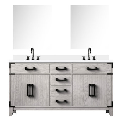 Meuble-lavabo double l 60 po en chêne blanc avec comptoir en quartz - Décoration de salle de bain V 60 po x P 22 po