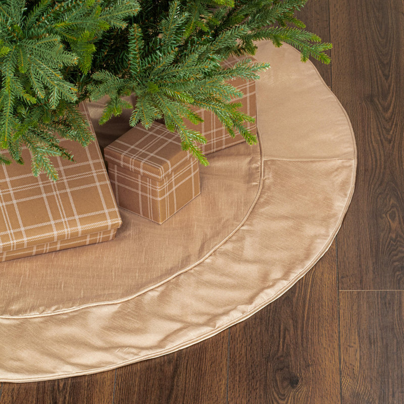 Champagne Polyester 54" Christmas Tree Skirt with Fabric Tie Closures