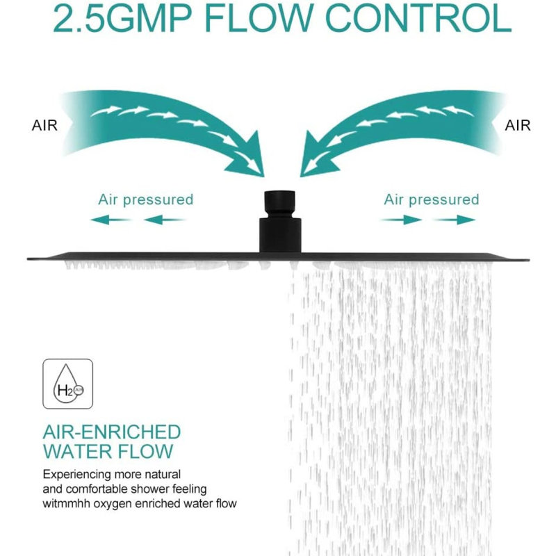 12" Square Rainfall Shower Head Top Sprayer Shower Head Wall/Ceiling Mounted, Matte Black