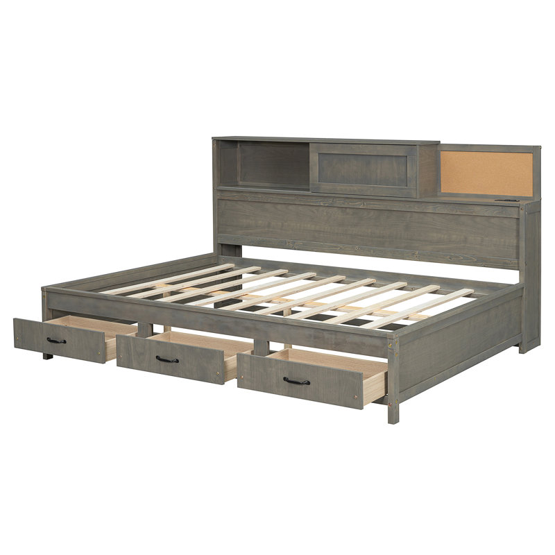 Wooden Daybed With 3 Storage Drawers, Gray, Full