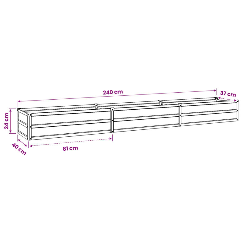 Raised Garden Bed, 24cm H x 240cm W x 40cm D, Wood Brown