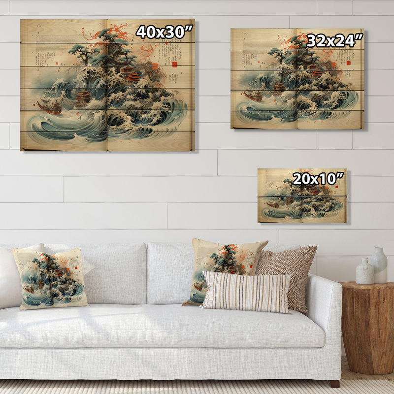 Art asiatique, calligraphie contemplative sur bois, H 30 po x l 40 po x P 0,78 po