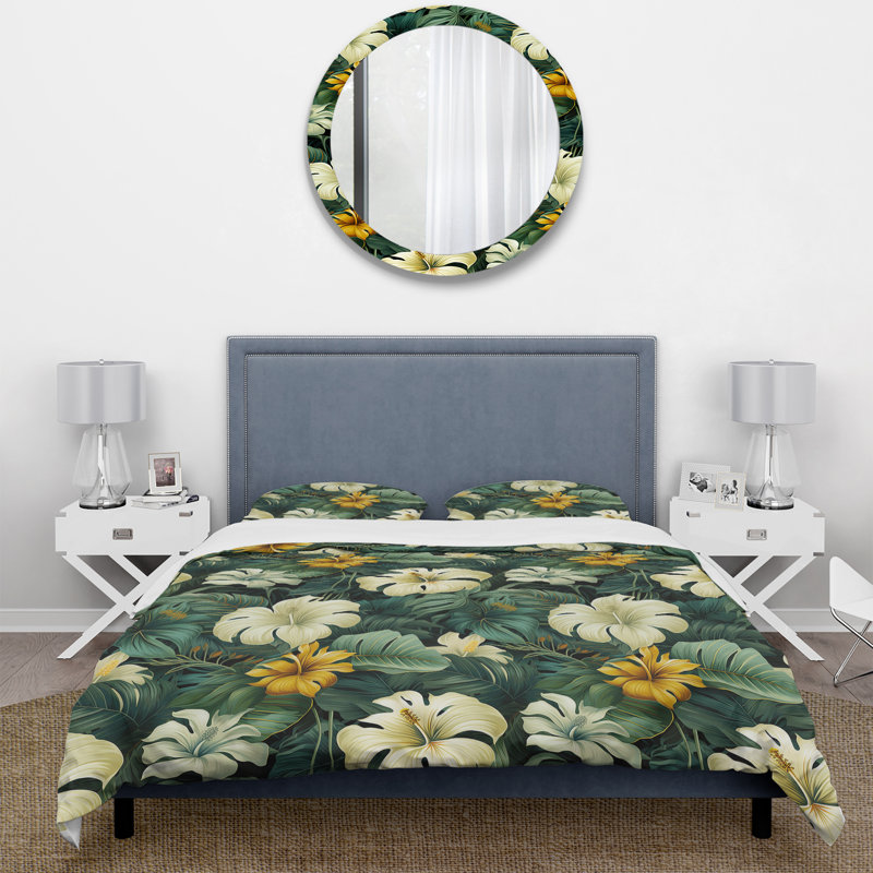Monstera Elegance Tropical Pattern III Duvet Cover, King Duvet Cover + 2 King Shams