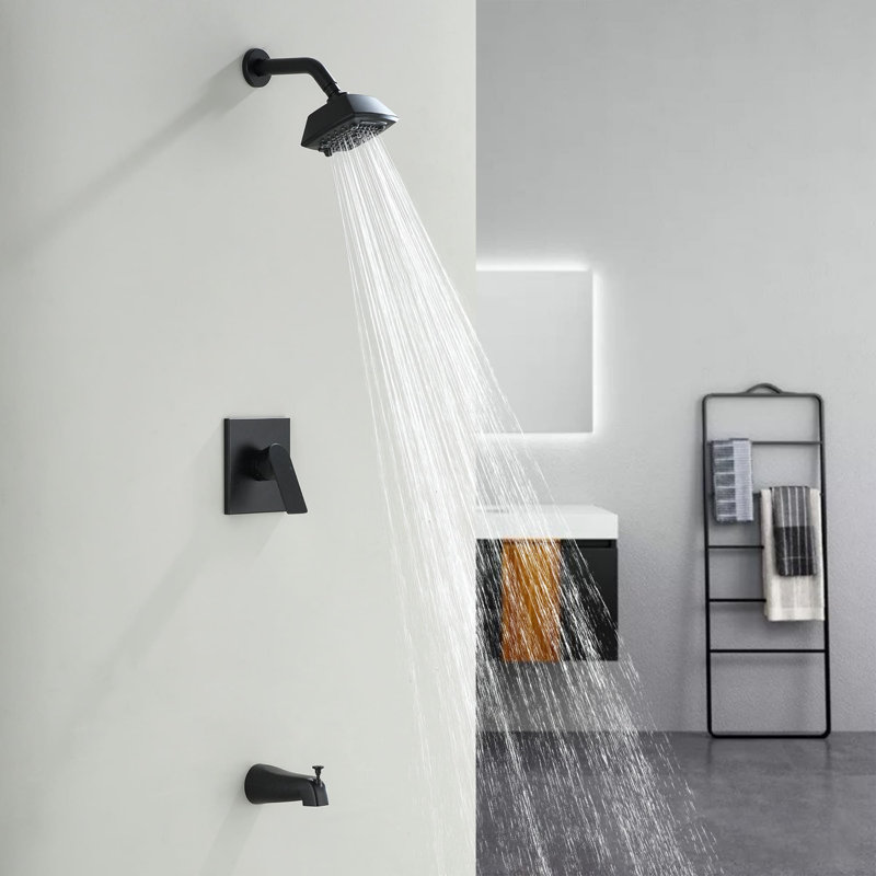 Wall Mount Tub Shower System Single Handle Complete Shower Faucet Kit Brass Shower Trim Kit With Rough-In Valve, Matte Black