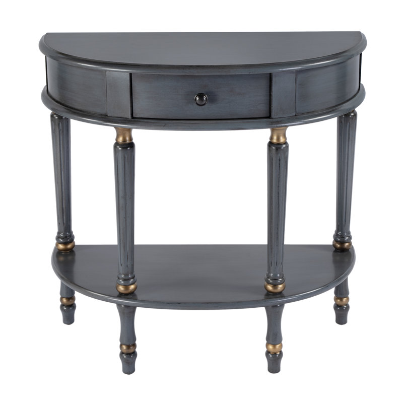Mozart Demilune Console Table with Storage, Antique Blue