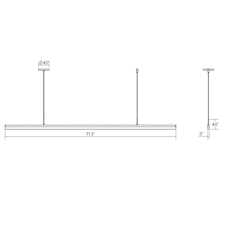 Stiletto 1 - Light LED Pendant, Bright Satin Aluminum, 1.75" H x 71.5" W x 0.75" D