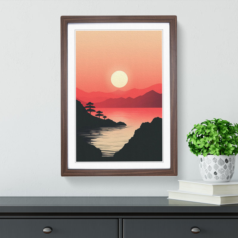 Japanese Sunset Minimalism No.3 - Framed Print, 64cm H x 46cm W x 2cm D, Walnut Framed