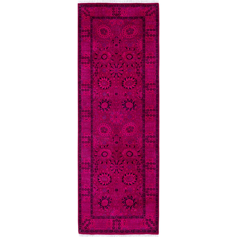 Overdyed Hand-Knotted Wool Modern-Contemporary Pink Runner 3' 1" x 8' 10"